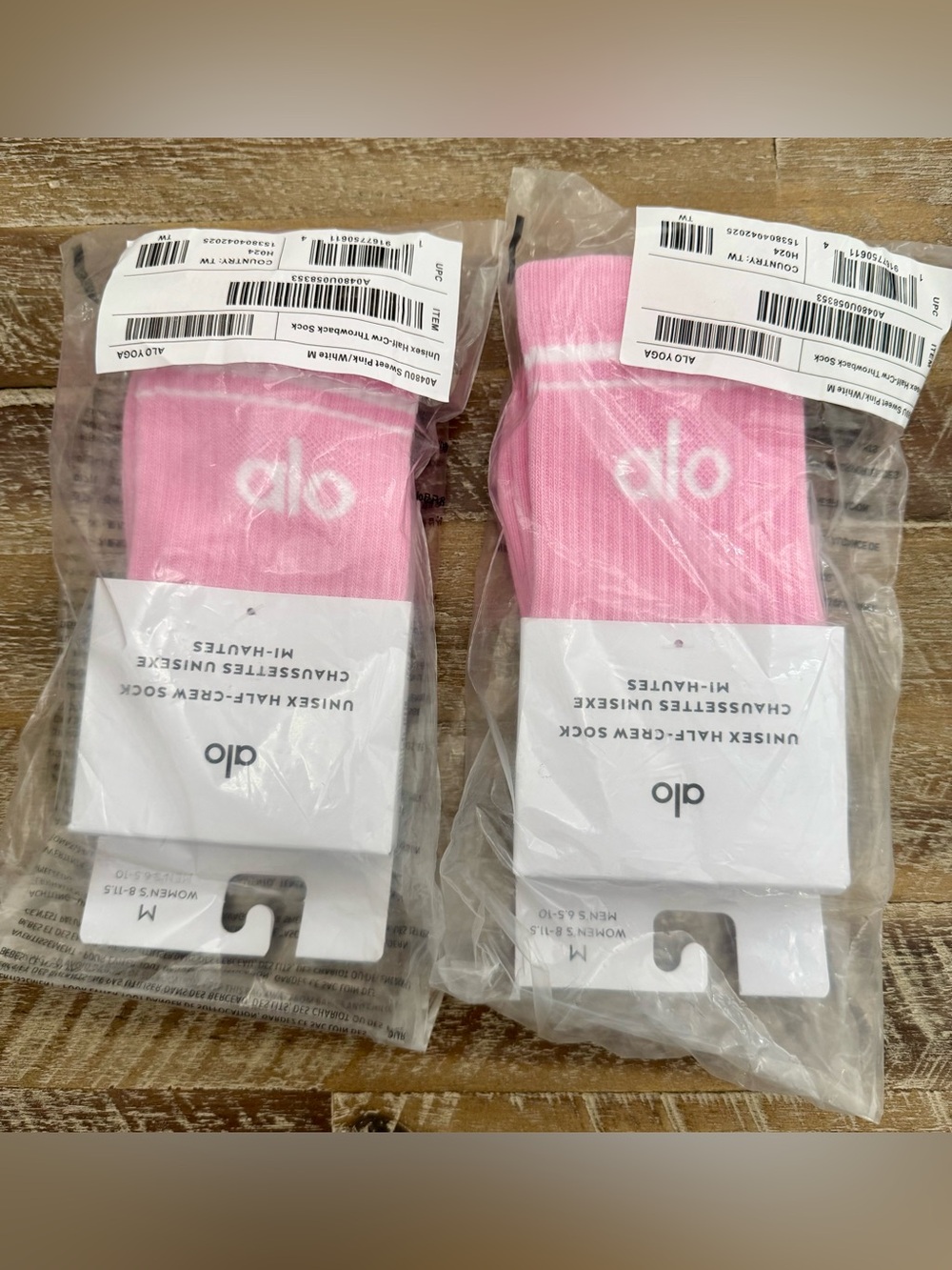ALO Unisex Half-Crew Throwback Socks Sweet Pink with White Logo - Pack of 2